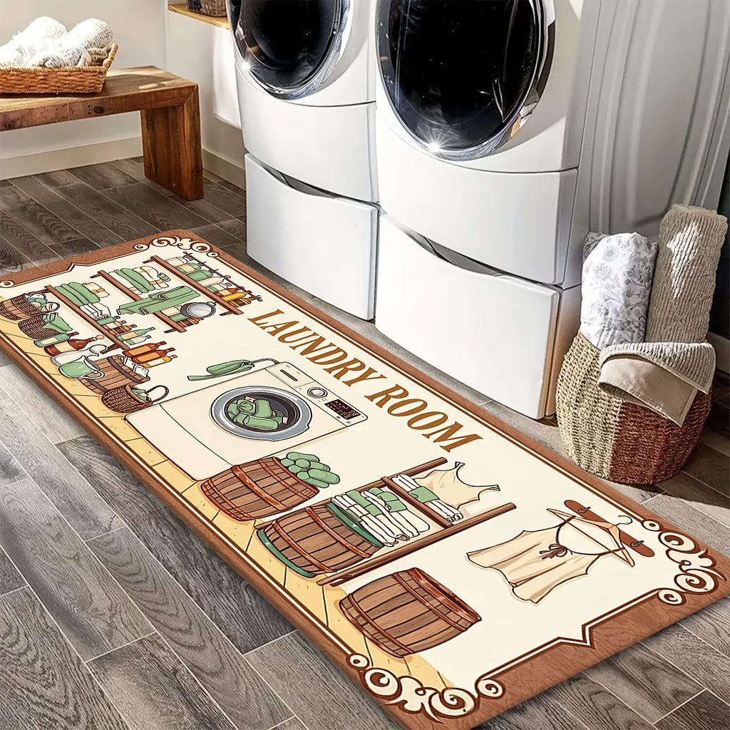 Laundry Room Floor Mat, Non-Slip Flannel Rug, Washable Durable Soft Carpet for Kitchen Hallway Office, Aesthetic Home Decor
