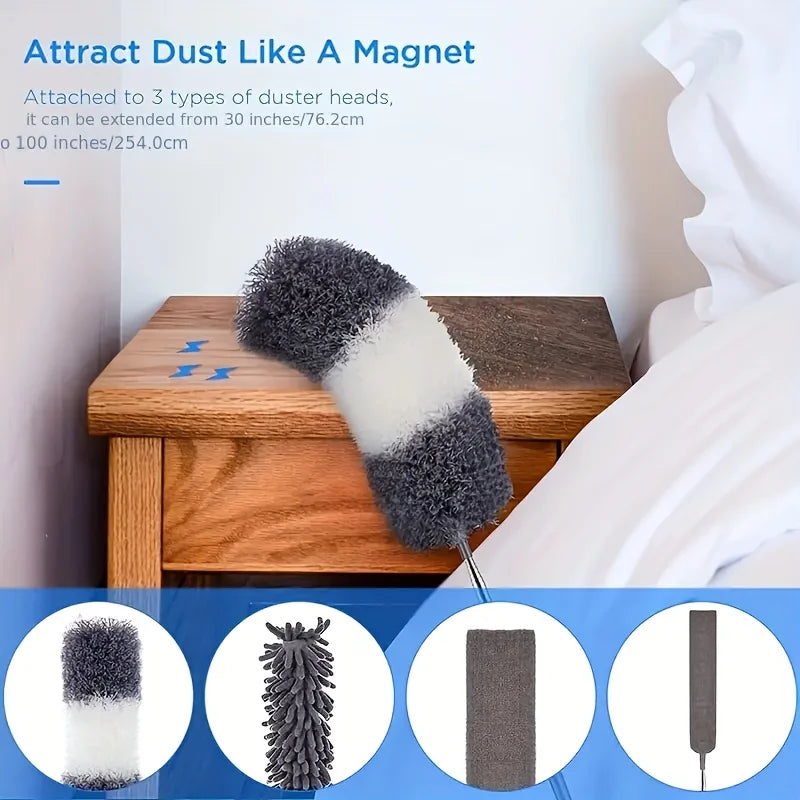 4Pcs Dusting Brush Extendable Feather Duster Telescopic Dust Brush Household Electrostatic Dusting Brush for High Ceilings, Fans, Cobwebs, Reusable Lightweight Cleaning for Curtains and Ceiling Fans