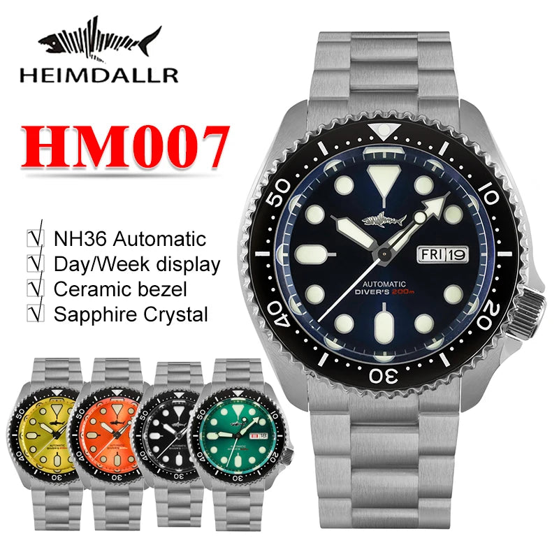 Heimdallr SKX007 NH36 Automatic Mechanical Date/Week Display Ceramic Bezel Sapphire Glass 200m Waterproof 41mm Dive Watch