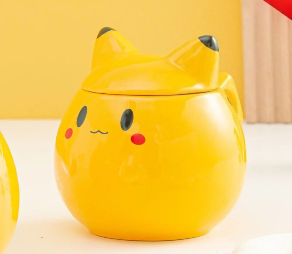 SHUNXIANG 300ml Pokémon Spherical Mug Ceramic Pikachu Cup with Lid Creative and Cute Pattern Cup Gift Desktop Decorative Cup