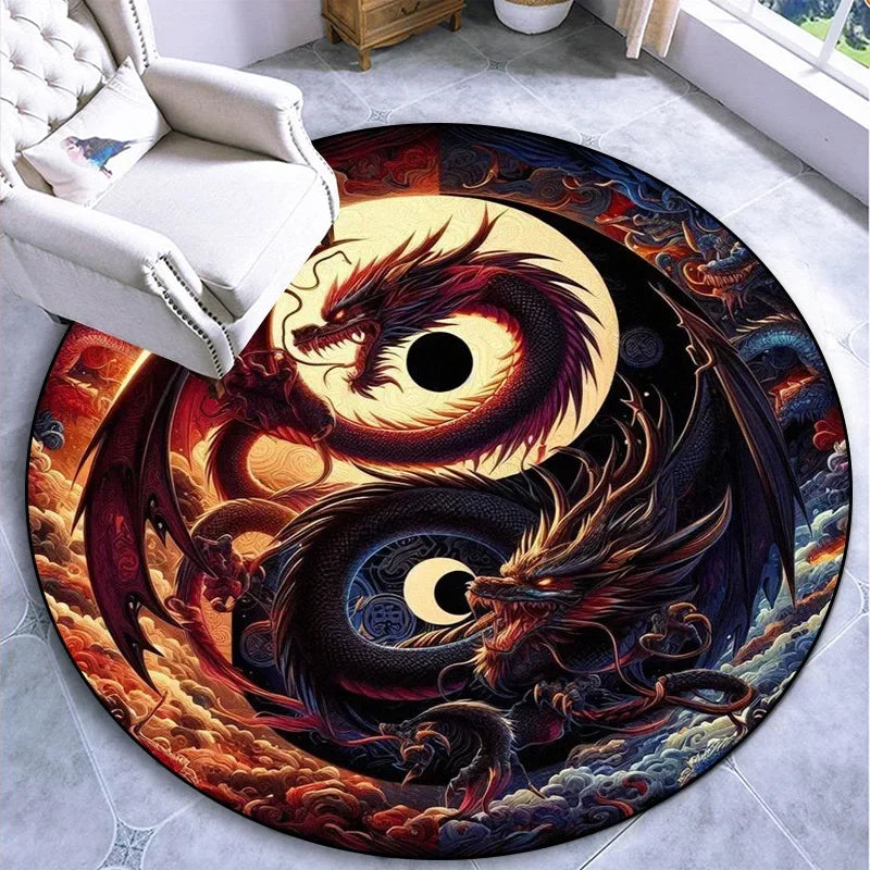 Large Round Carpet Rug Living Room Bedroom Decoration Anti Slip Tree of Life Mat Dragon Lion Tiger Yin Yang Tai Chi Carpet Rugs