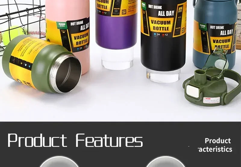 Thermos Vacuum Stainless Cup Thermal Cold Hot Insulated Stainless Steel Water Bottle with Straw Water Bottles