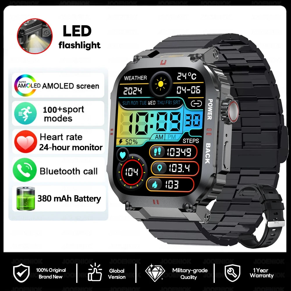 2025 New Outdoor Military Rugged Smart Watch Men's 1.91 Inch AMOLED HD Full Screen Touch LED Light Bluetooth Call Smartwatches
