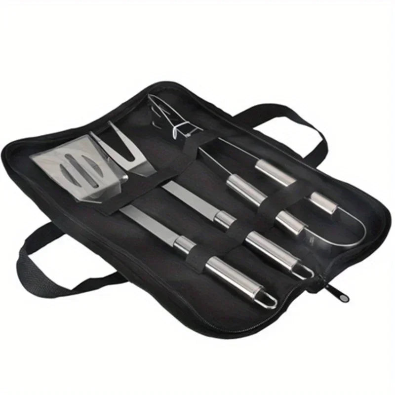 Stainless Steel Camping Barbecue Tool Set Portable Outdoor BBQ Utensils with Carry Bag Kitchen Forks Clips Shovels Grilling Kit