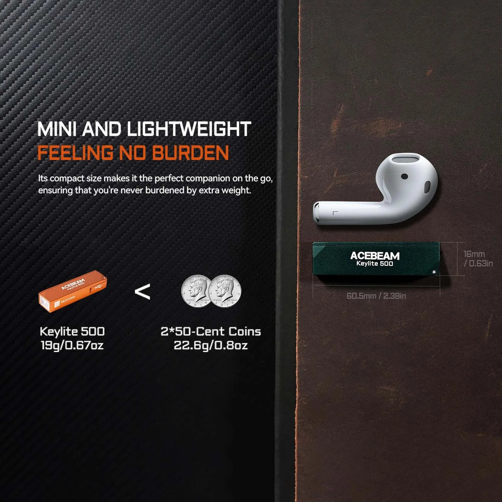 ACEBEAM Keychain Flashlight Keylite 500 EDC Rechargeable Flashlights With Self Defense Strobe Mode Dual LED Light Camping Work
