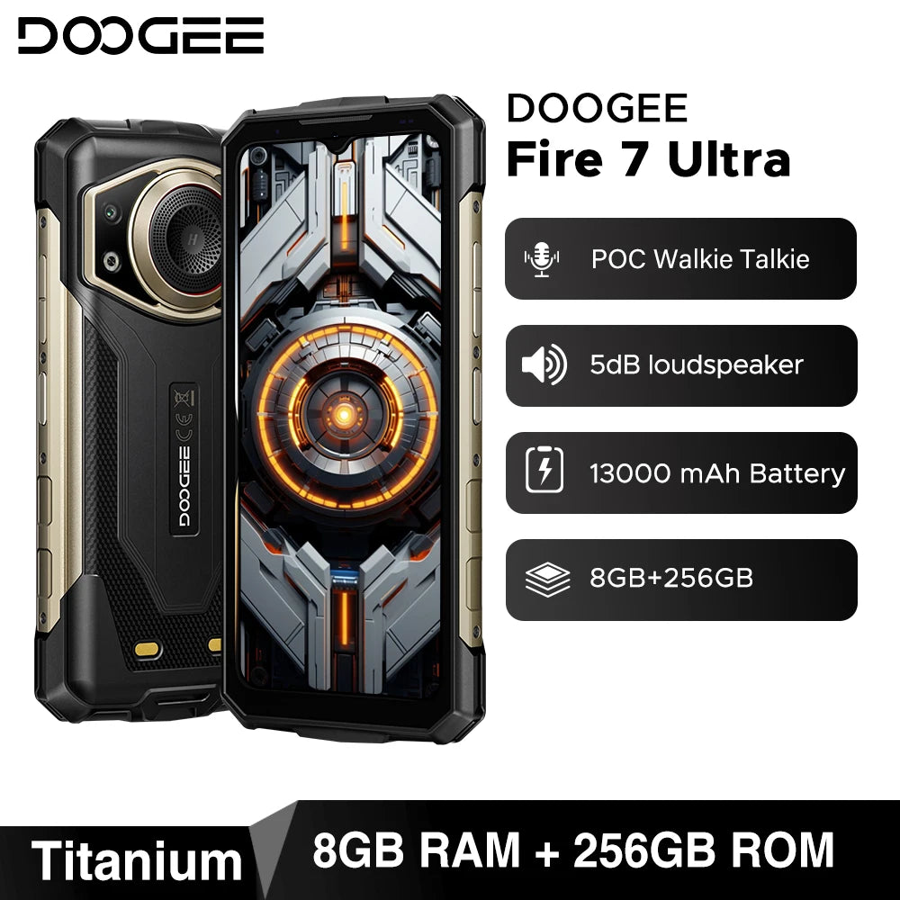 Global Version DOOGEE Fire 7 Ultra 5G Rugged Phone 32GB 256GB 13000mAh Battery Dimensity 6300 125dB Speake POC Walkie Talkie NFC