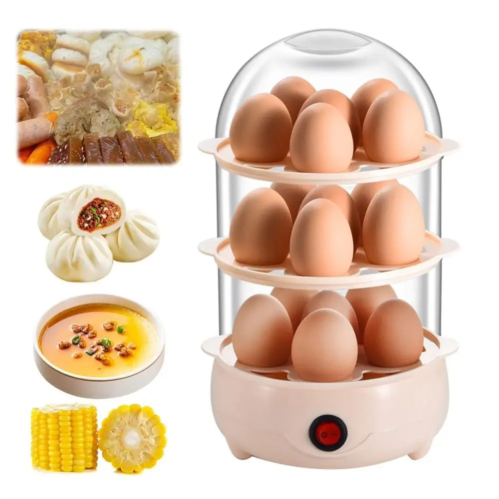 Automatic Power Off Egg Boiler Mini with Measuring Cup Egg Steamer Multi-layer Breakfast Machine for Home Dormitory