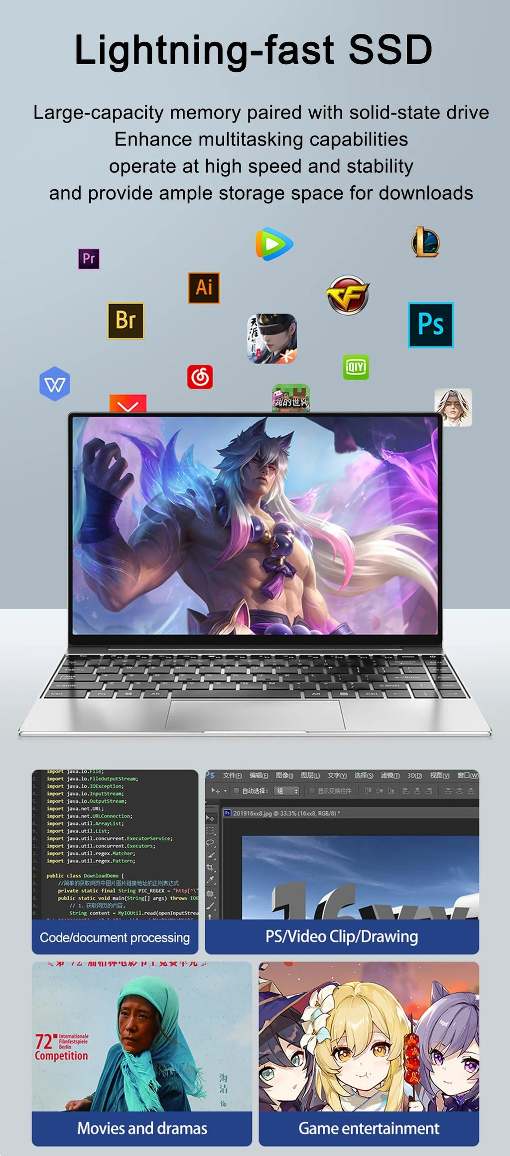 Clear Vision 15.6" Light Laptop Intel 4405U 16GB RAM 2TB SSD Win11 Pro Daily Office Gaming Notebook