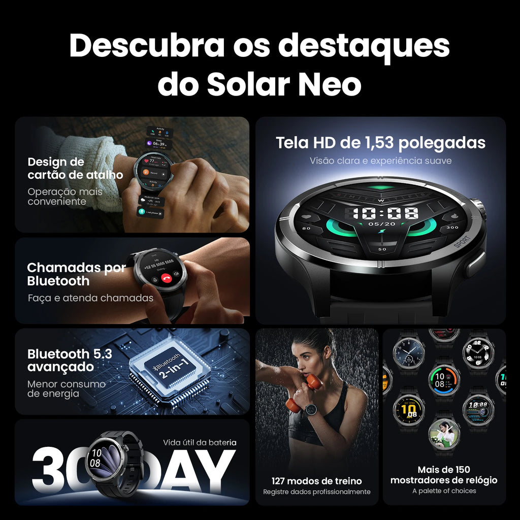 HAYLOU Solar Neo Smartwatchs 1.53'' HD Display 24H Health Monitoring Bluetooth Call Smart Watch Men Women Smart Sport Watchs