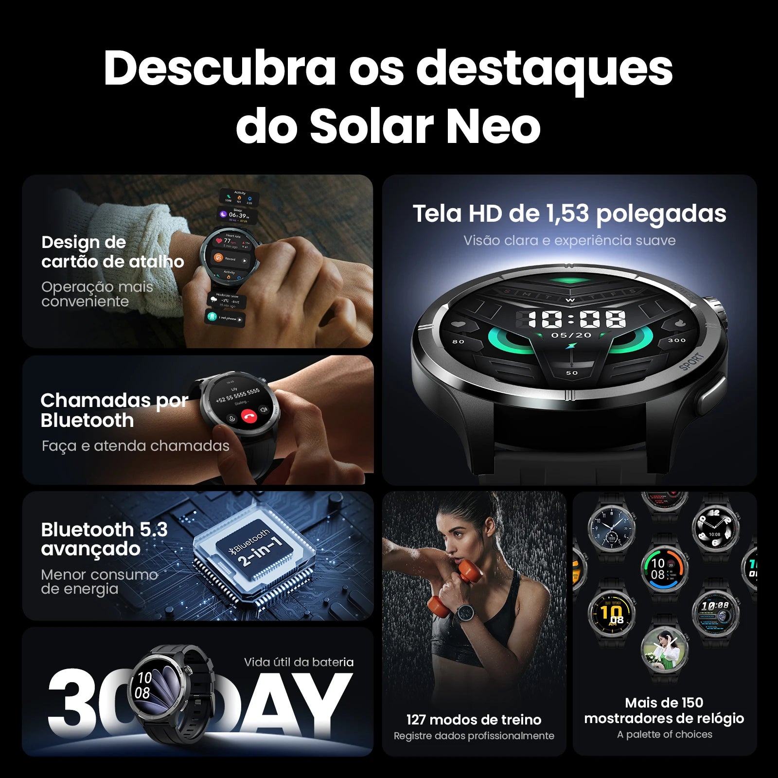 HAYLOU Solar Neo Smartwatchs 1.53'' HD Display 24H Health Monitoring Bluetooth Call Smart Watch Men Women Smart Sport Watchs