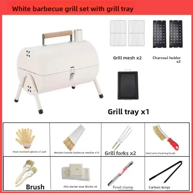 Portable Camping Barbecue Grill Multi-Function Charcoal Barbecue Double-Sided Chimney Home Outdoor Stove Meat Cooking Tool