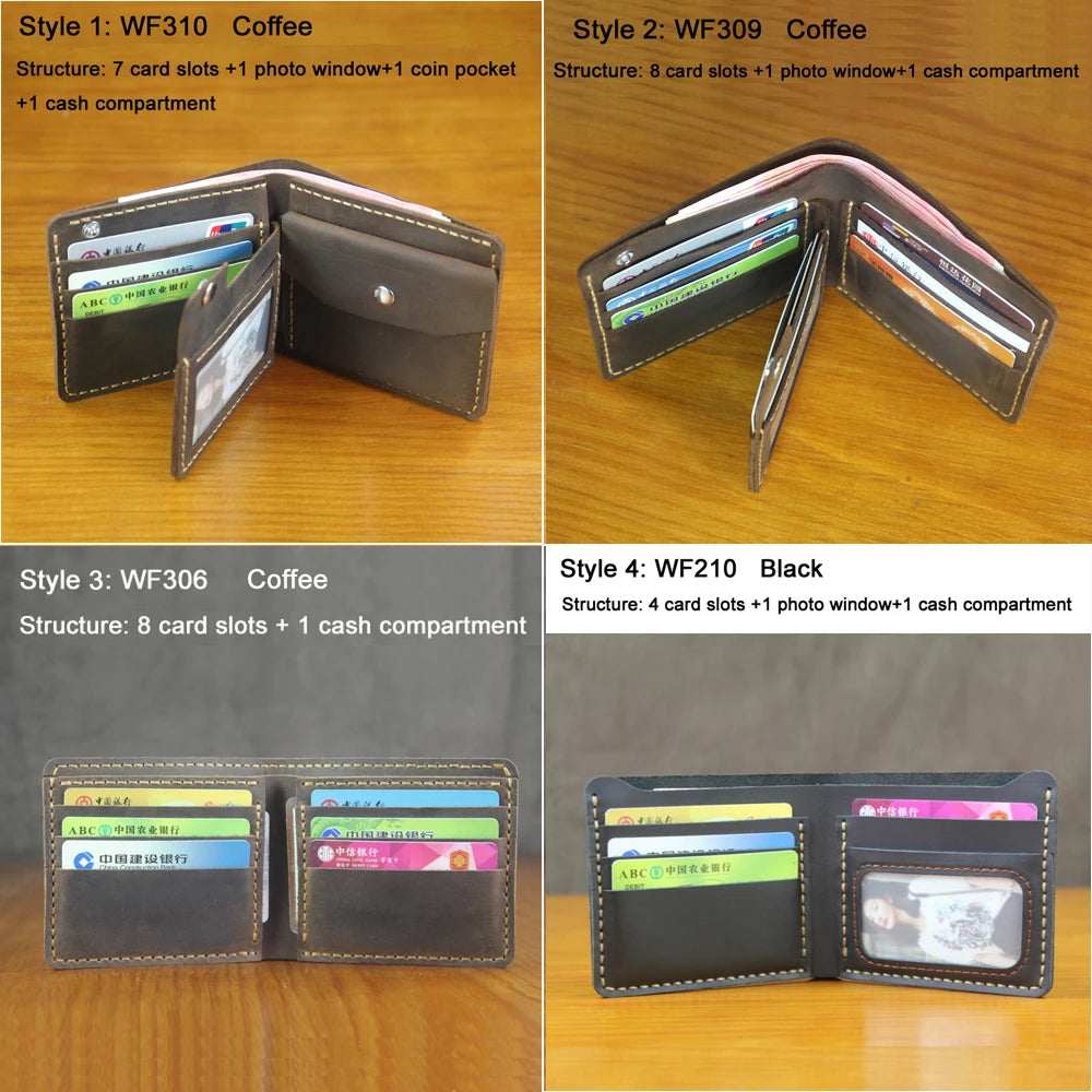 Luxury Handmade 100% Genuine Leather Men Wallet Purse Short Money Clip with Coin Pocket Male Money Bag Multi-Card Wallet Vintage