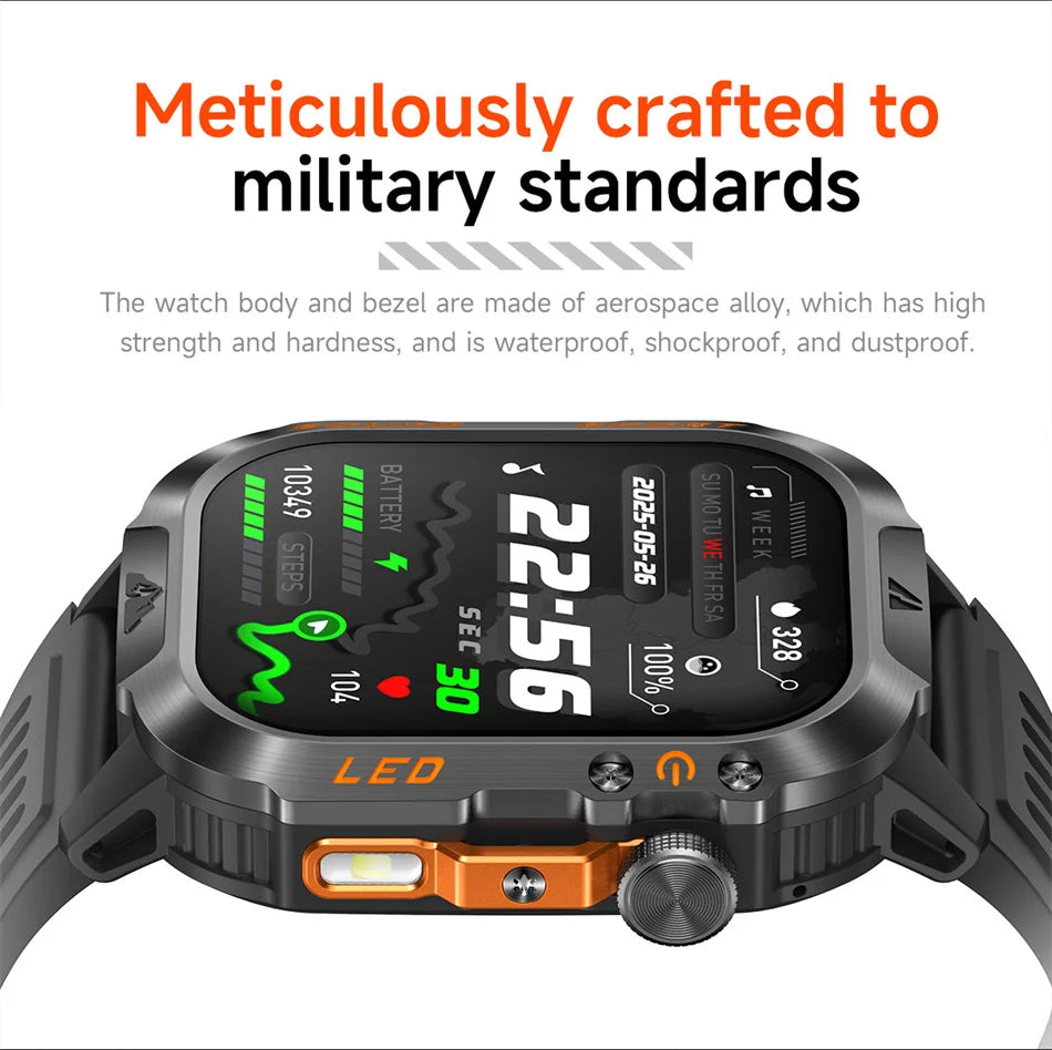 2026 New Outdoor Military Smart Watch 1200mAh Battery GPS HD Call Health Monitoring 2.01-inch Waterproof Sports Smartwatch Men