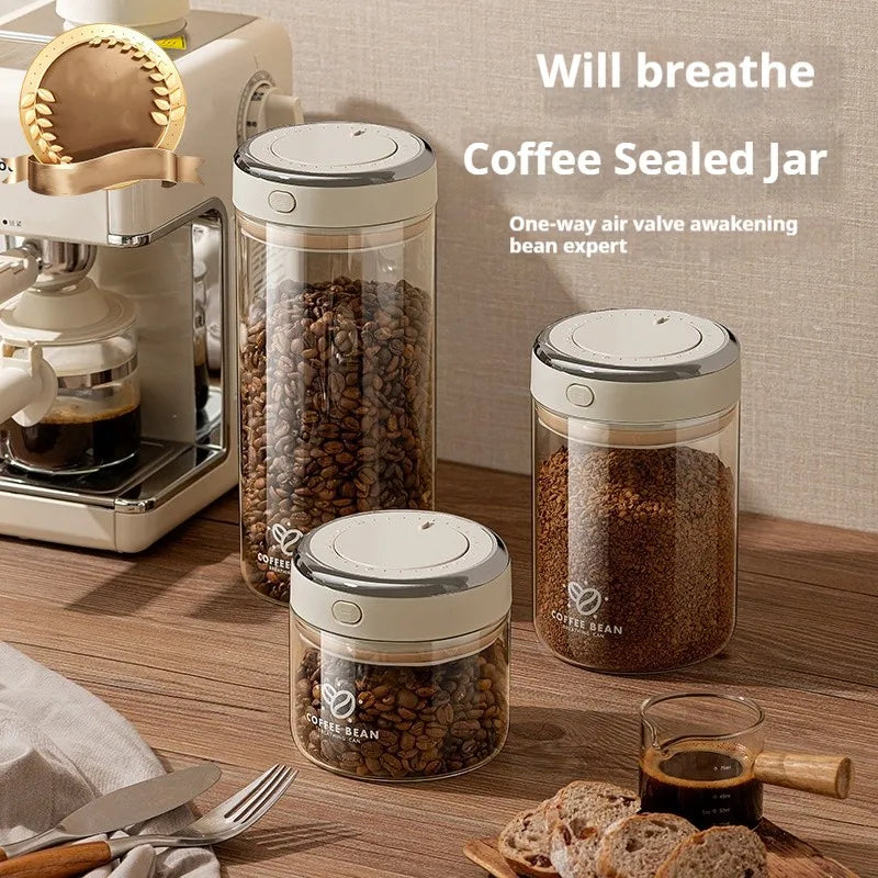 Vacuum Food Grade Coffee Bean Sealed Jar with Date Tracker and Waking Bean Valve Storage Containers for Grain, Snack, Sugar, Tea
