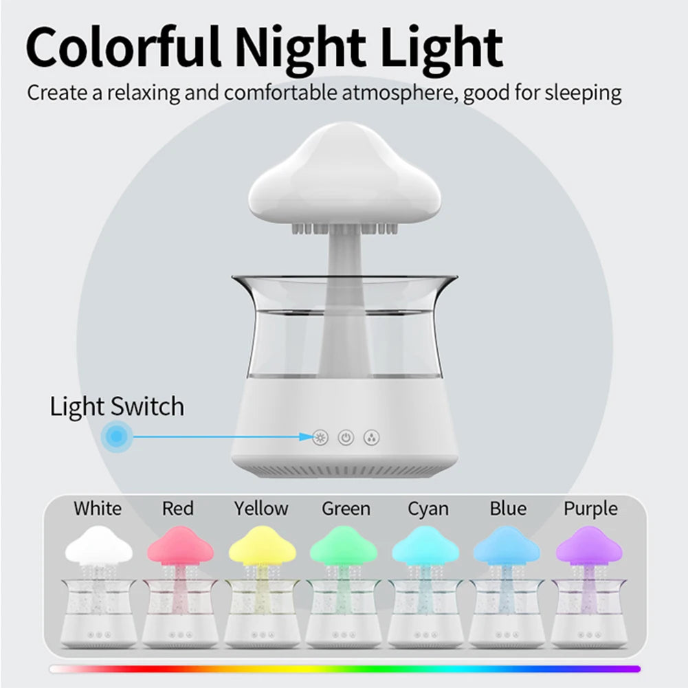 300ml Rain Cloud Humidifier Rain Colorful Mushroom Cloud Raindrop Atmosphere Lamp Night Light Essential Oil Humidifier Machine