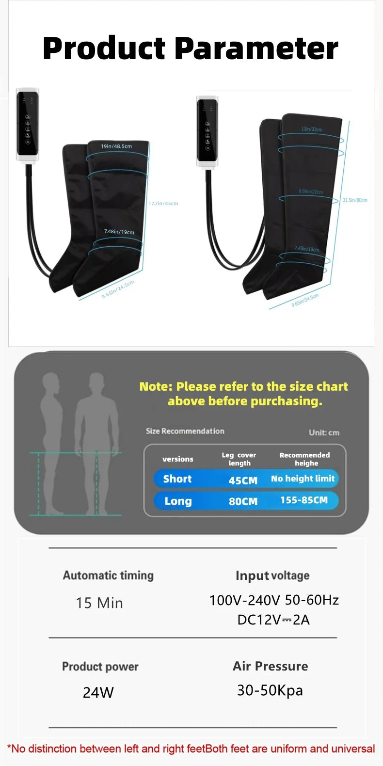 JinKairui Electric Pneumatic Leg Massager Extended Version for Deep Relaxation of Thighs, Calves and Feet with Remote Control