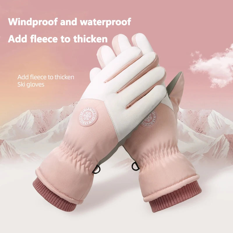 Winter Couple Ski Gloves Thickened Thermal Gloves Adjustable Close Non-slip Touch Screen Gloves Waterproof Cold-proof