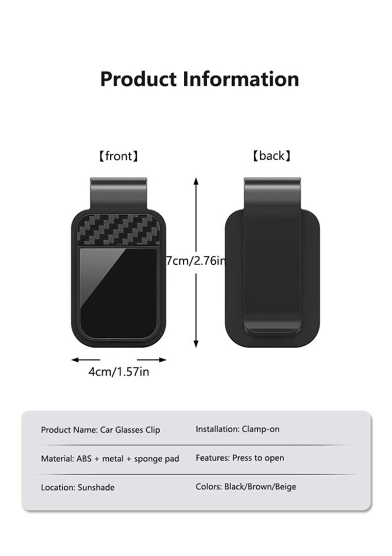 Car Carbon Fiber Eyeglass Clip Multifunctional Car Sunglasses Frame Ticket Clip Horizontal Sunshade Sunglasses Storage Product