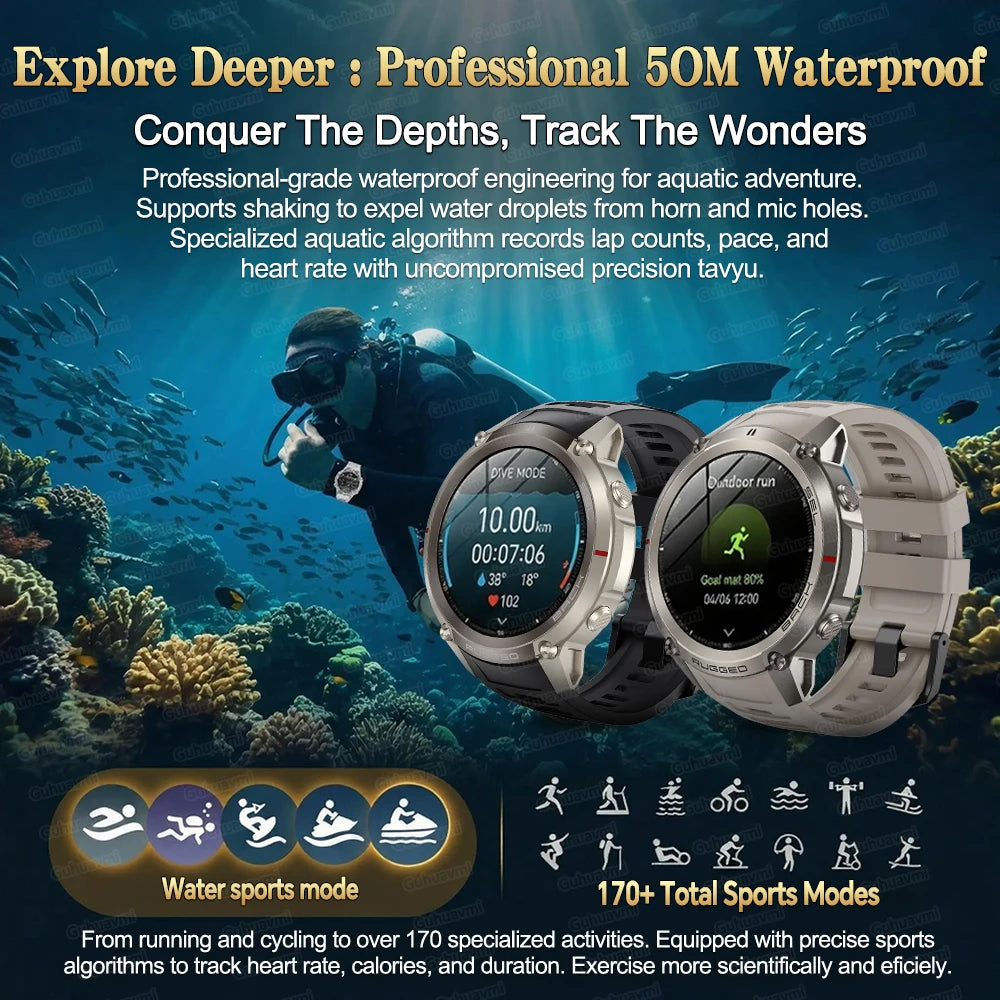 2026New Outdoor GPS Smart Watch Offline Maps Download Compass Tracking 5ATM Waterproof Tactics Sport Smart Bracelet For Men gift