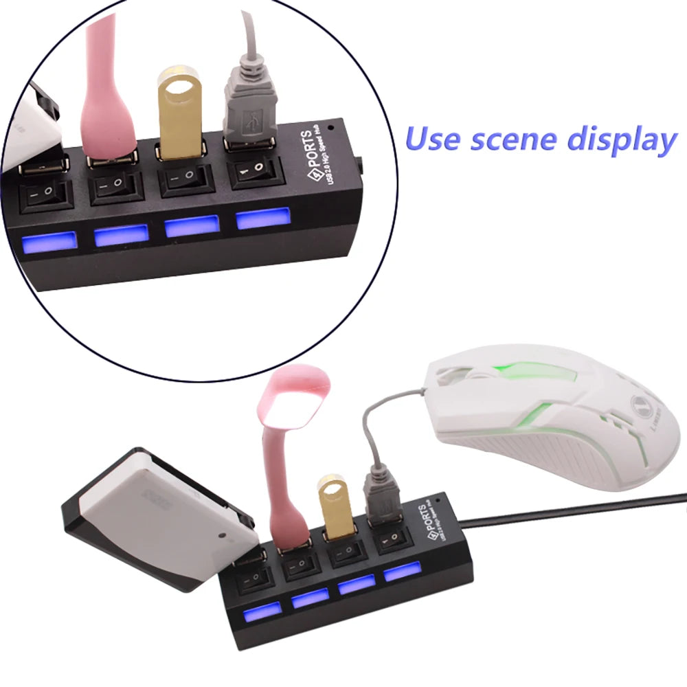 7 Ports USB 2.0 Hub USB Hub Multi USB Splitter Hub Use Power Adapter 4/7 Port Multiple Expander 2.0 USB Hub with Switch for PC