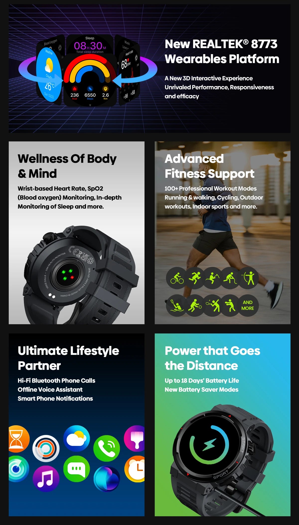 New Zeblaze Ares 3 Plus 1.43'' HD AMOLED Display Smartwatch Voice Calling New 3D Interactive 100+ Sports Modes Smart Watch Men
