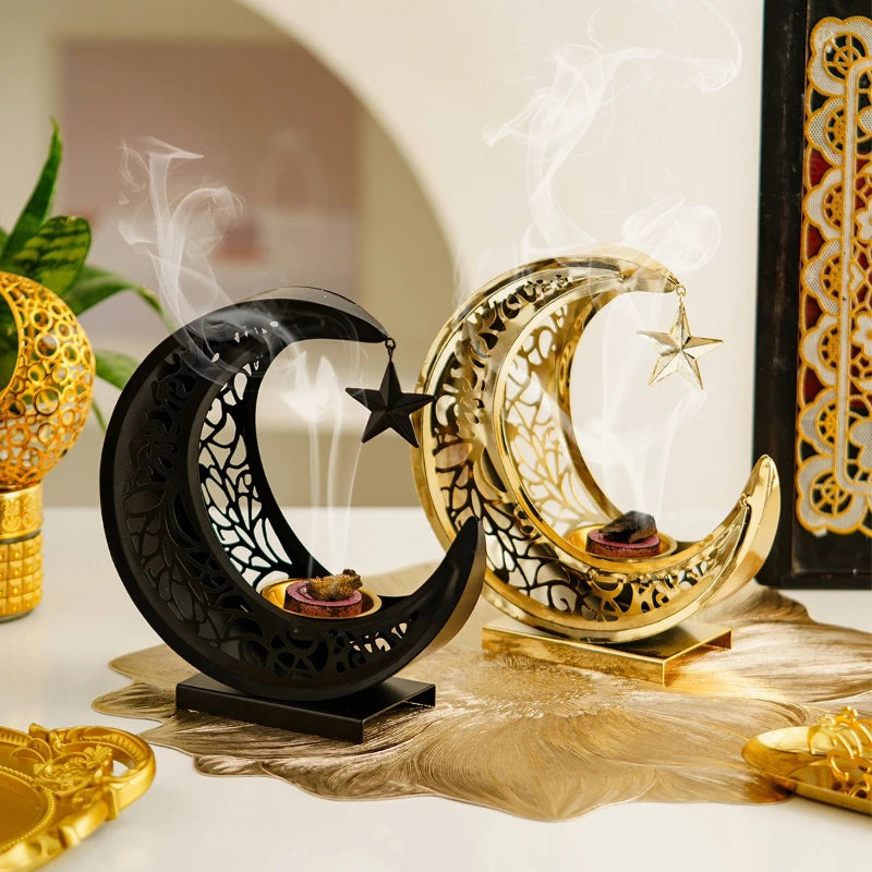 Middle Eastern Hand-held Crescent Metal Incense Burner Golden Living Room Tabletop Incense Burners Arabic Ornament