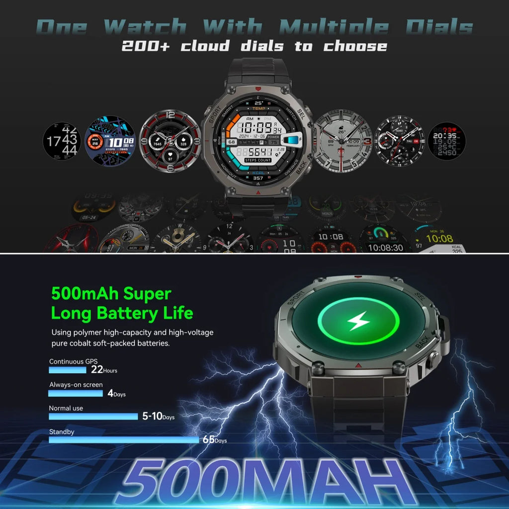 VWAR T-Rex 3 Pro Ultra Dual-Band GPS Military Smart Watch 48mm 10ATM Water-Resistant Compass Altimeter Smartwatch Men