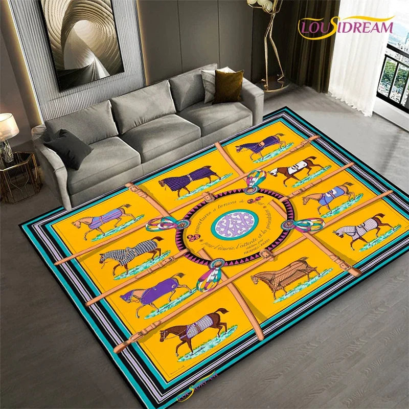 Fashion Ethnic Frame Horse Carpet Living Room bedroom yoga rugs kitchen Door Kids Un-Slip Mats Alfombra birthday gift Poster Mat
