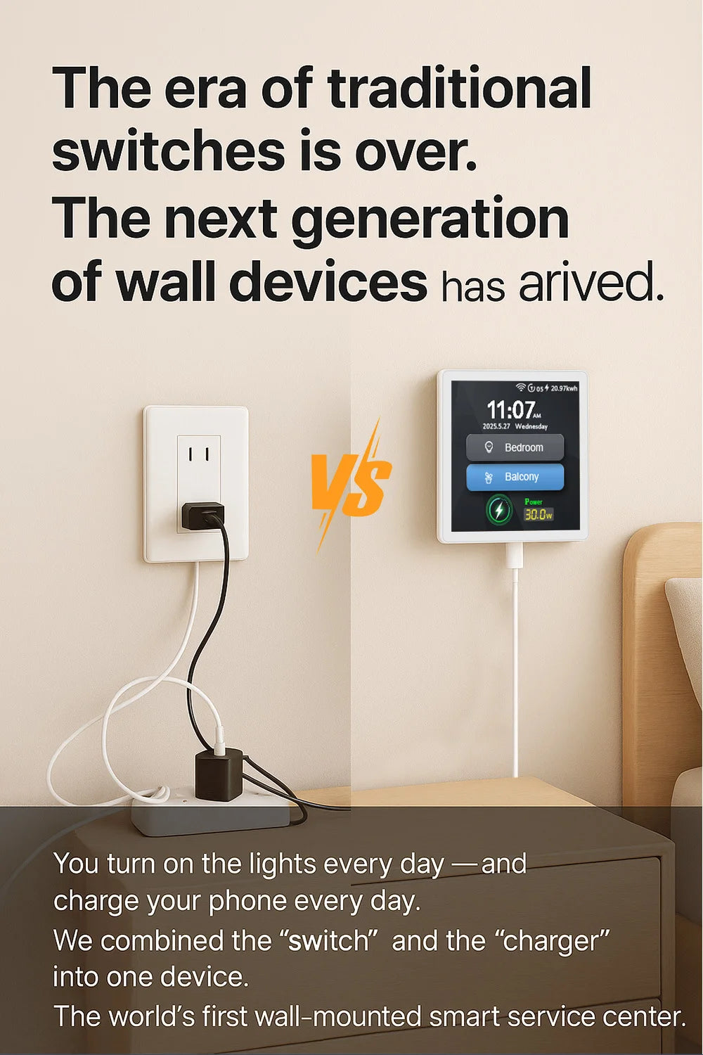 Tuya Smart Home 4-Inch Touch Screen Dual Control Switch 30w Fast Charging Intelligent Control Rechargeable Intelligent Switch