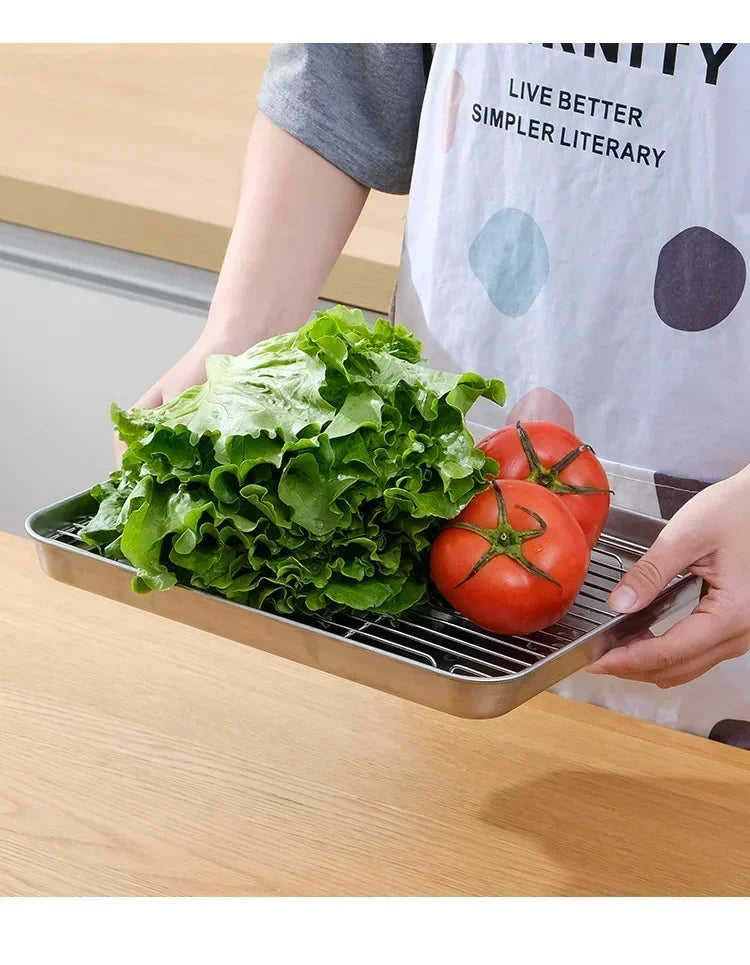 Stainless Steel Baking Pan Tray with Wire Rack Cake Baking BBQ Pan Tray Plate Oven Brownie Rack Cooking Roasting Grilling Tool