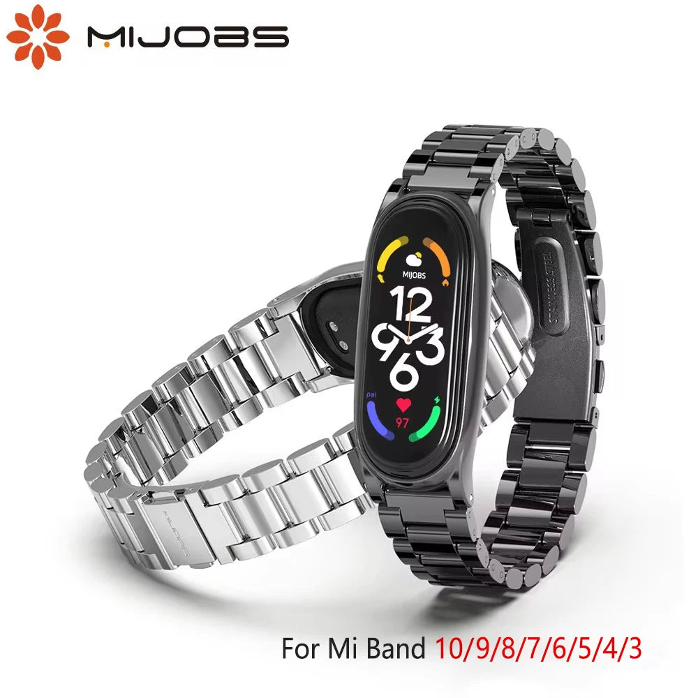 Metal Strap for Mi Band 10 9 8 7 6 5 Stainless Bracelet for Xiao mi Mi Band 9 Strap for Mi Band 8 Mi Band 7 Wristband