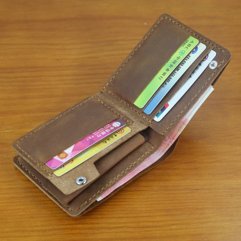 Luxury Handmade 100% Genuine Leather Men Wallet Purse Short Money Clip with Coin Pocket Male Money Bag Multi-Card Wallet Vintage