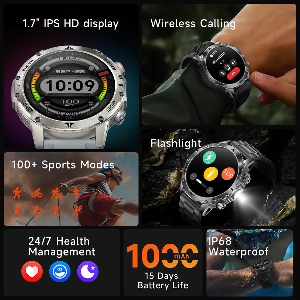 Military 1000mAh Large Battery Smart Watch Digital Bluetooth Call Sports Smartwatch Electronics Watches for Man Android 2026 New