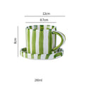 Minimalist striped hand drawn cup and plate set, ceramic milk coffee cup, 280ml/9.5oz afternoon tea coffee cup, household drinki