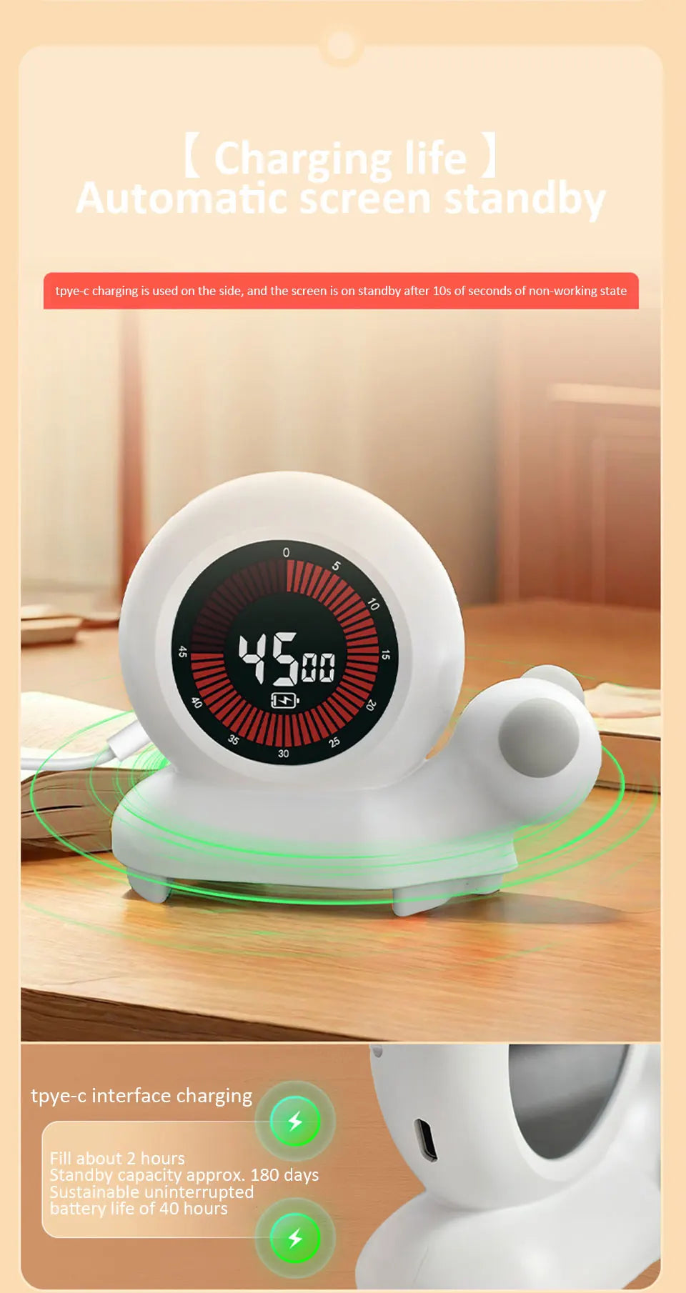 Creative Rotary Timer Visual Analog Timer Rechargeable 60 Minutes Countdown Kids Study Silent Timer for Cooking Shower Study