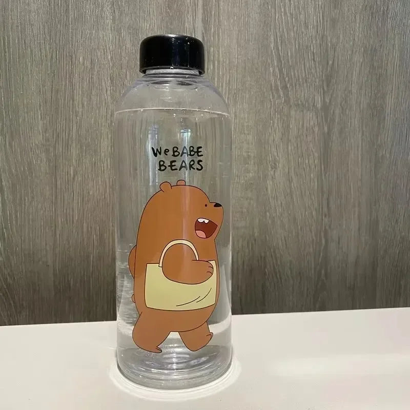 1000ml Water Bottles Cute Panda Bear Cup with Straw Transparent Cartoon Water Bottle Drinkware Frosted Leak-proof Protein Shaker