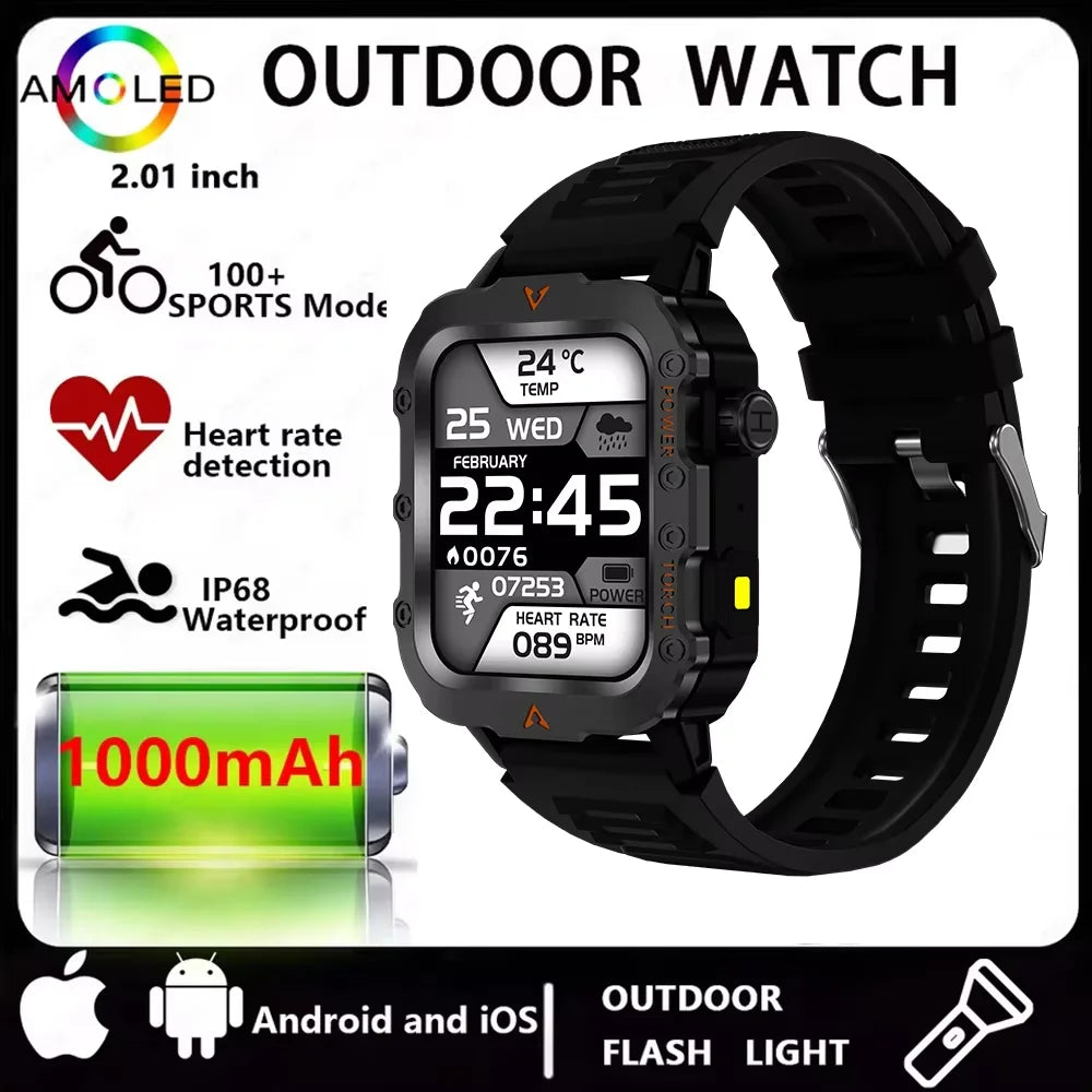 2026New Military GPS Smart Watch Men Bluetooth Call Sleep Health Monitoring LED Flashlight AI Voice Sports Waterproof Smartwatch