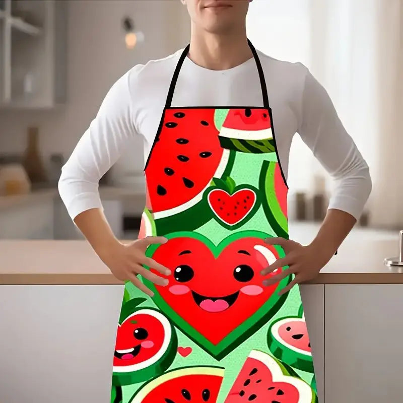 Cute Watermelon Print Apron Oil Proof Waterproof Kitchen Cooking Apron Household BBQ Restaurant Party Work Anti Fouling Apron