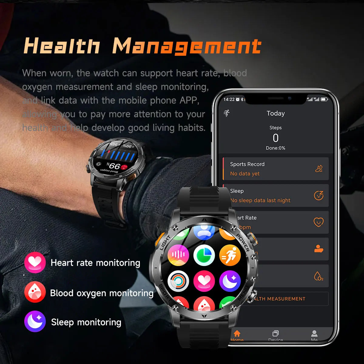 2026 New Military Smart Watch 1000Mah Battery Fitness Tracking 10ATM Waterproof Tactics Sport Flashlight call Bracelet For Men