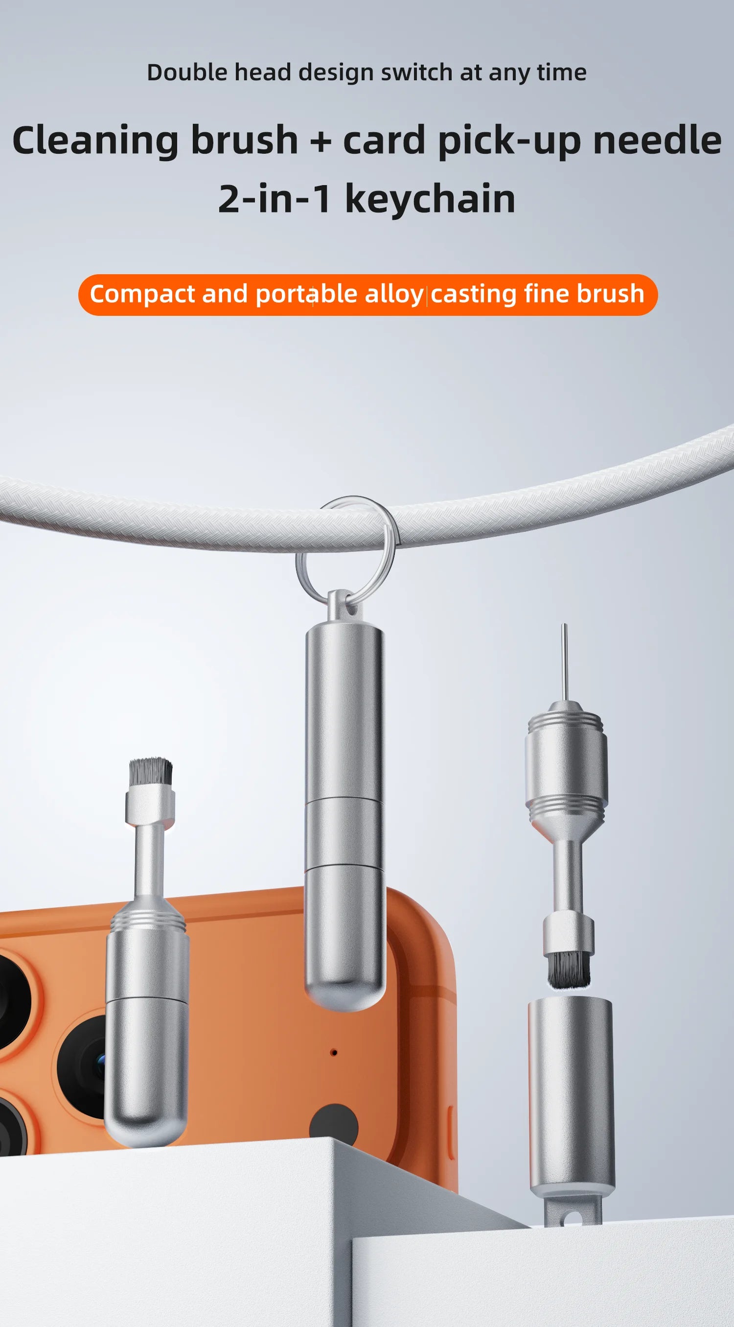 Cleaning brush card pick-up pin 2-in-1 cleaner portable keychain suitable for mobile phones speakers earpieces Bluetooth headpho