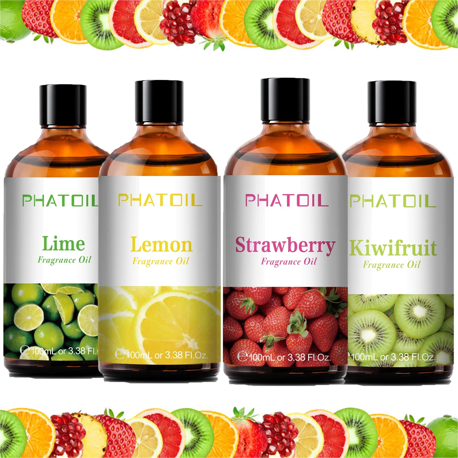 PHATOIL 100ml Fruity Fragrance Oil for Diffuser Candles Making -Coconut & Vanilla Strawberry Lemon Peach Aroma Essential Oils