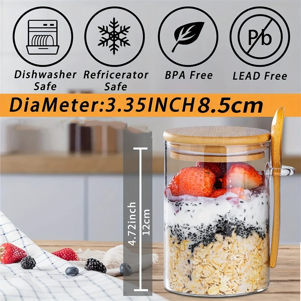 Overnight Oats Containers with Lid 1/2/3/4pack 16oz Airtight Glass Jars with Spoon for Chia Seed Pudding Salad Cereal Coffee Tea