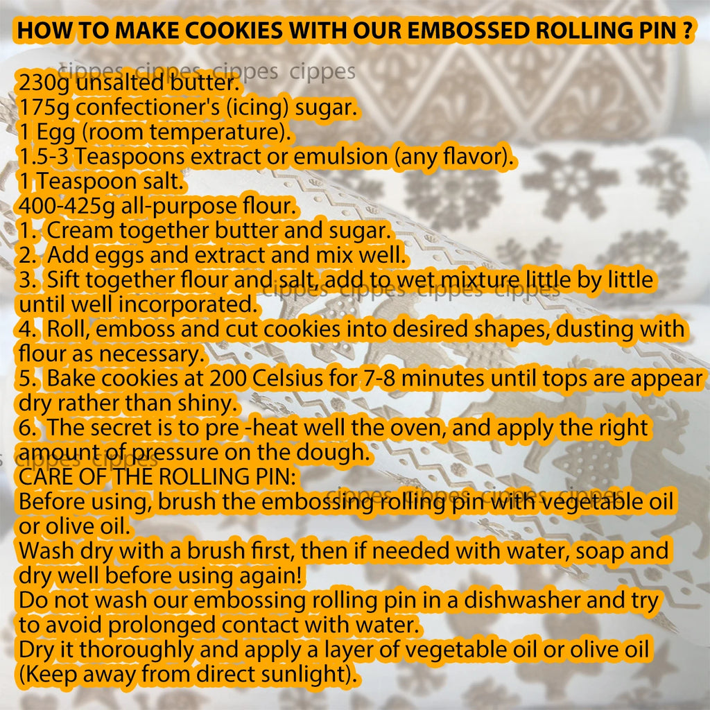 Wooden Rolling Pin for Christmas, 3D DIY Engraved Embossing Rolling Pins with Xmas Reindeer Flower Pattern, for Baking Cookies