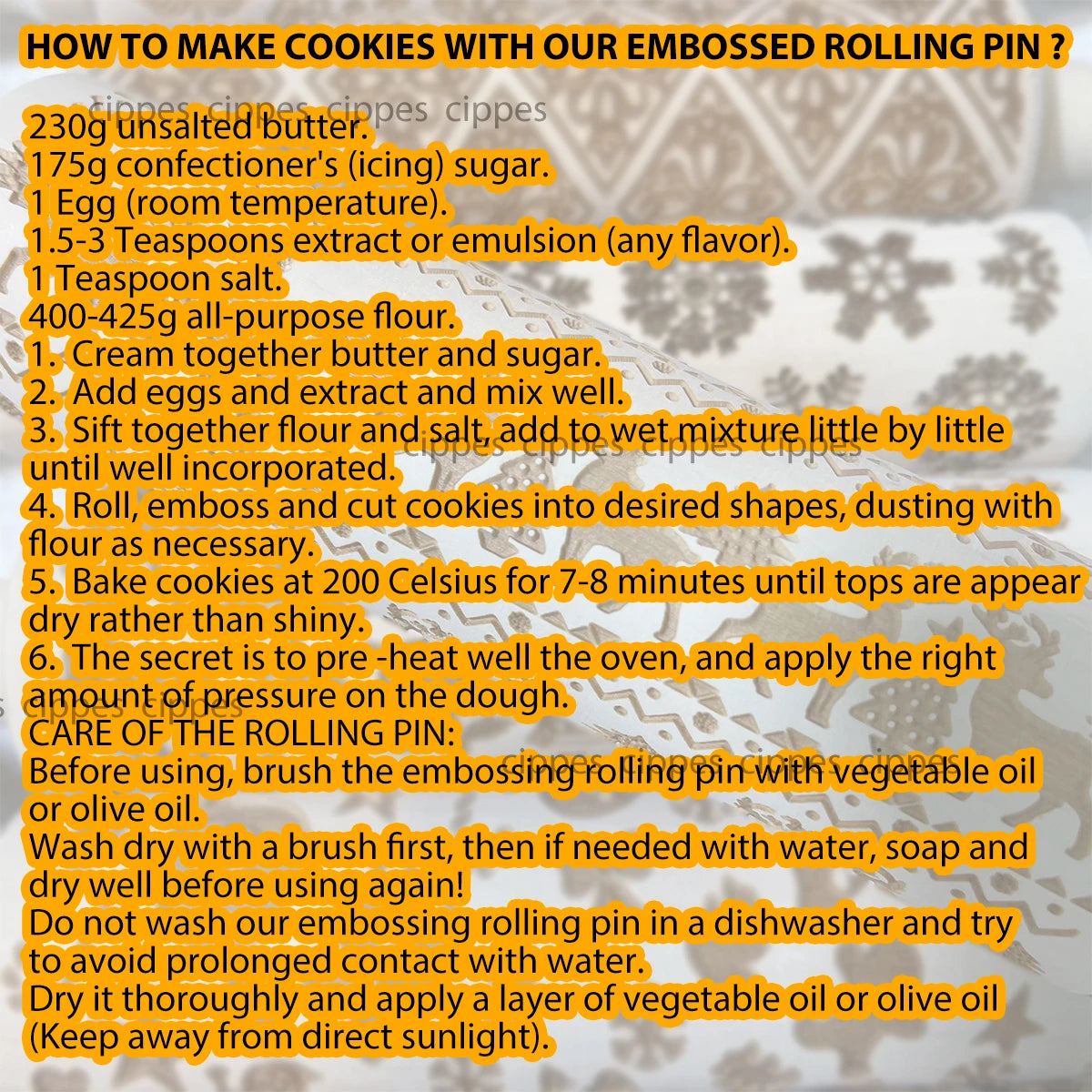 Wooden Rolling Pin for Christmas, 3D DIY Engraved Embossing Rolling Pins with Xmas Reindeer Flower Pattern, for Baking Cookies