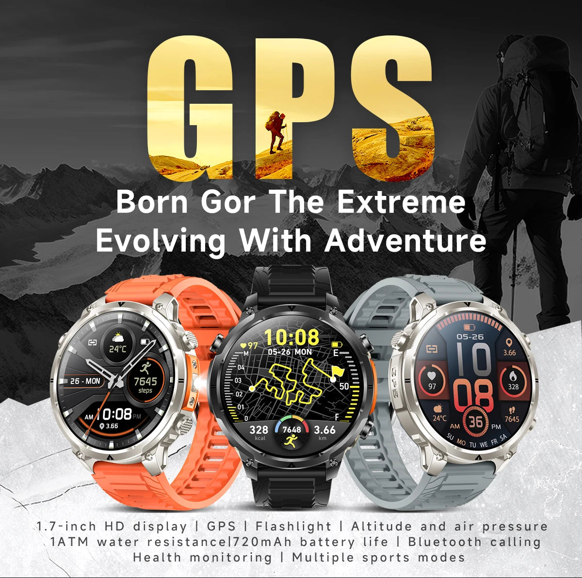 Luxury Military GPS Men Smartwatch Wrist Fitness Clock BT Call 1ATM Waterproof Sports Smart Watches for Android IOS Phones 2026