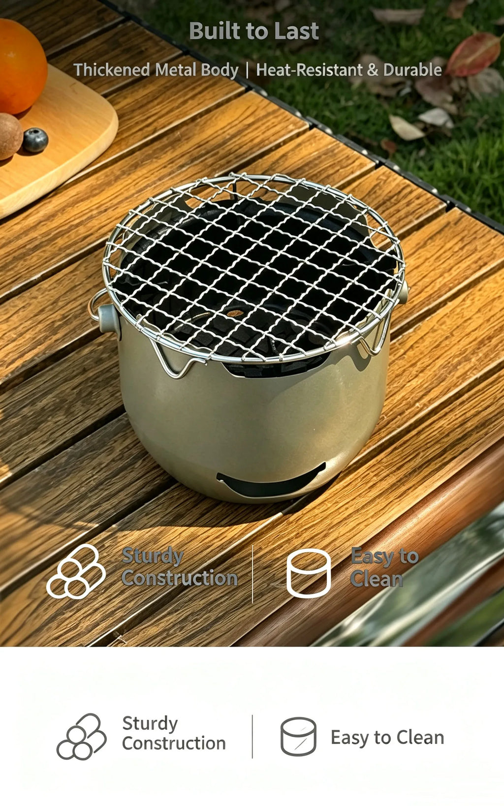 Portable Stainless Steel Charcoal Grill, Mini BBQ Stove, Outdoor & Household Barbecue Cooker for Camping Picnic
