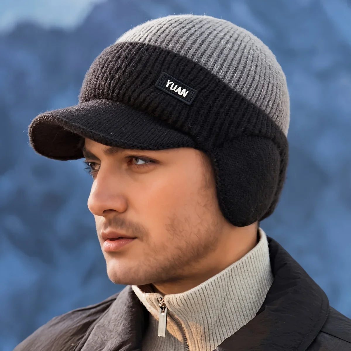 Dual-Tone Knit Baseball Cap - Outdoor Activities | Fashionable Dad Hat with Ear Protection | Perfect for Couples Hats for Men