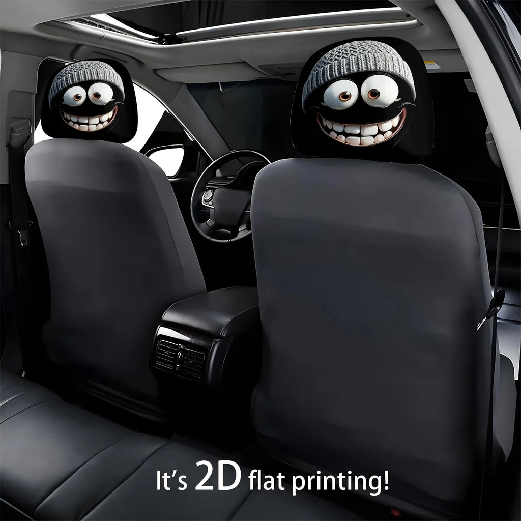 2pc Cartoon Character Knitted Car Headrest Covers Cute Smiling Face Design Washable Universal Head Rest Protector for Auto Decor