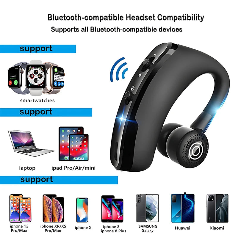 V9 Business Wireless Headphone With HD Mic Calling Noice Cancelling Driver Car Sport Bluetooth Headset 270° Rotation Earphone V8