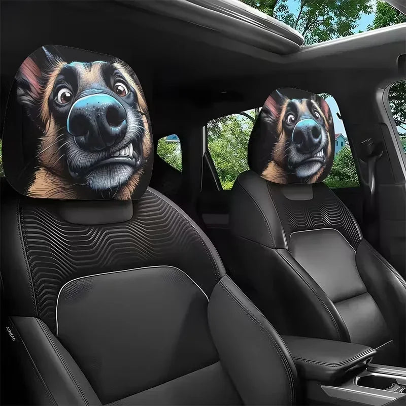2PCS Funny Dog Car Head Pillowcase, Double Sided Printing, Fashionable Dustproof Head Pillowcase, Christmas Gifts